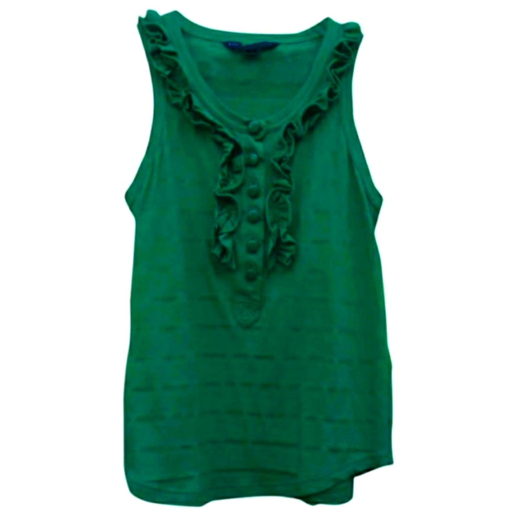 🔴 Marc by Marc Jacobs green sleeveless front ruffle x-ray top XS